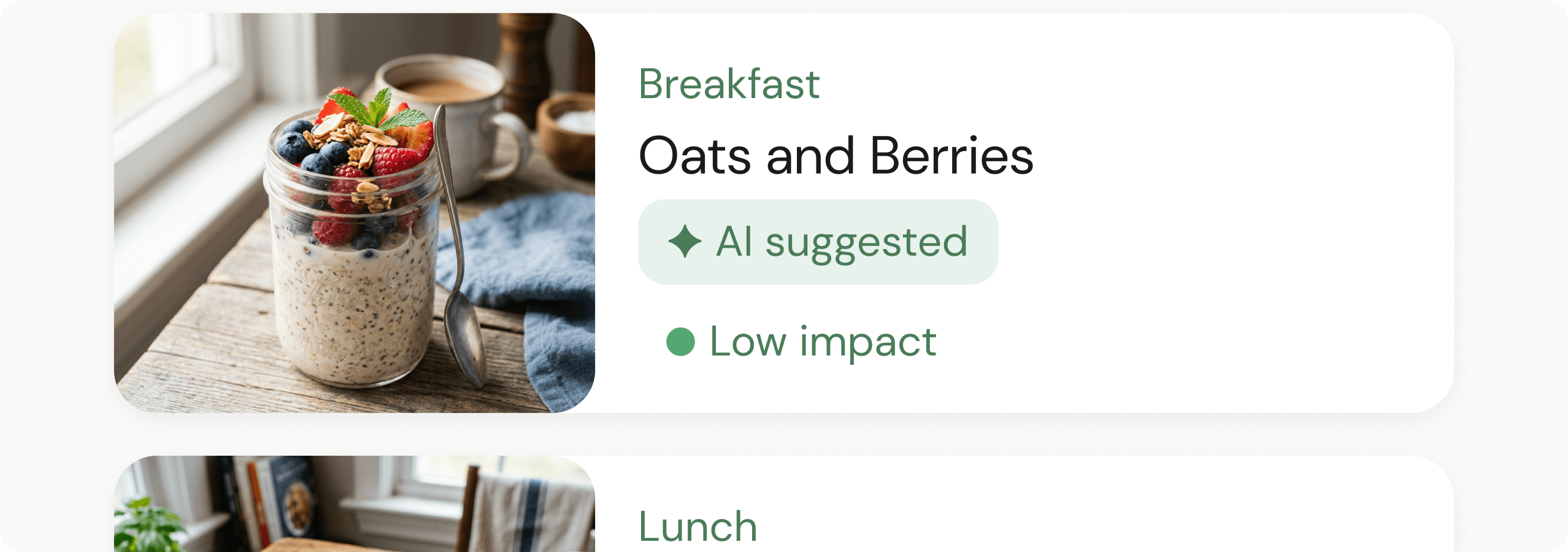 Meal planning screen with weekly schedule and glycemic impact indicators