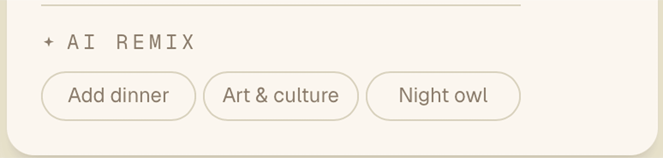 Remix buttons per destination — mood-specific options for each city